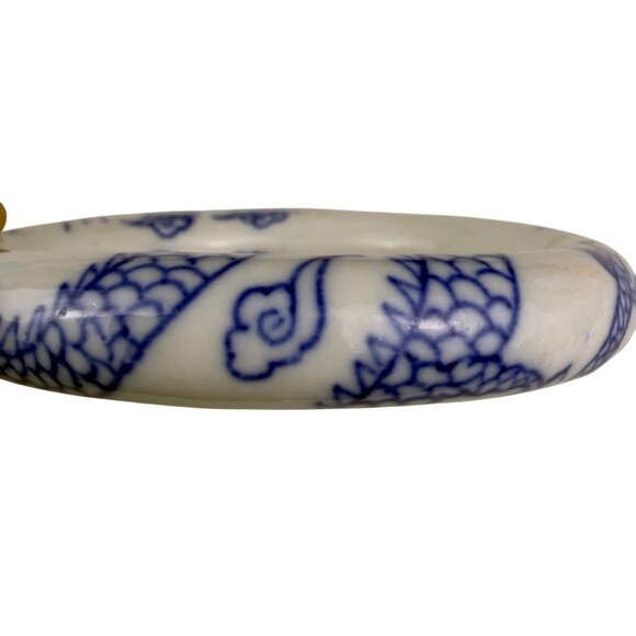 Chinese-Inspired Ceramic Dragon Blue & White Bangle Bracelet Round 8" Diameter - Picture 2 of 6